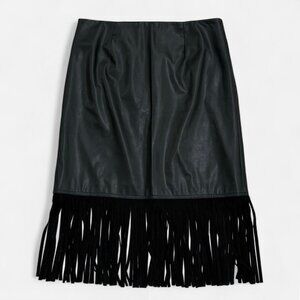 BABYLONE Black Fringe Faux Leather Mini Skirt Size 38 (Approx. S/M)